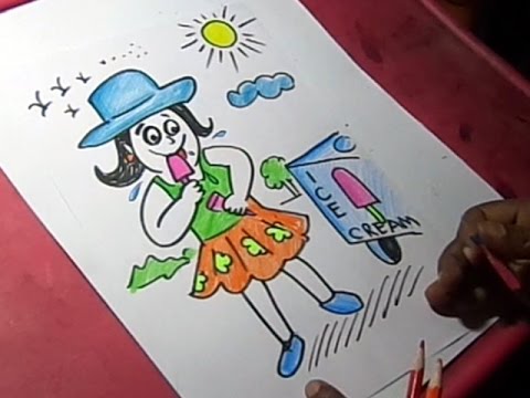 480x360 how to draw summer season eating ice cream drawing for kids - Summer Drawing For Kids