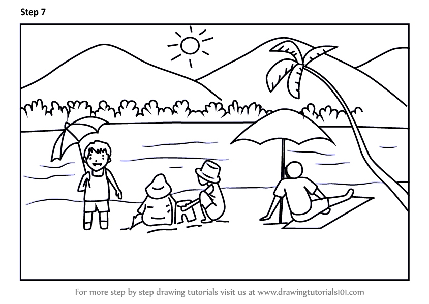 844x598 learn how to draw summer beach scene - Summer Drawing Images