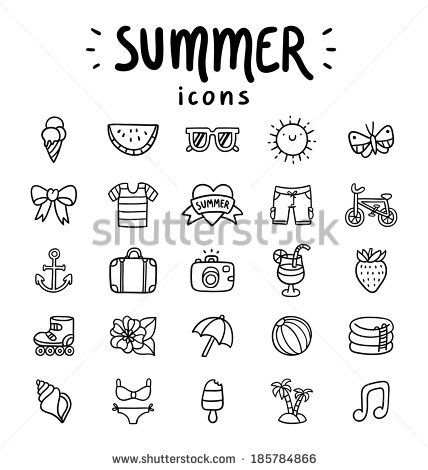 428x470 Set Of Vector Outlined Summer Icons - Summer Drawings