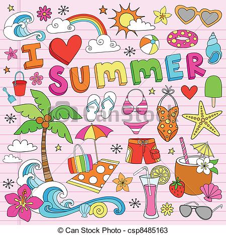 450x469 summer beach doodles vector set i love summer psychedelic groovy - Summer Drawings