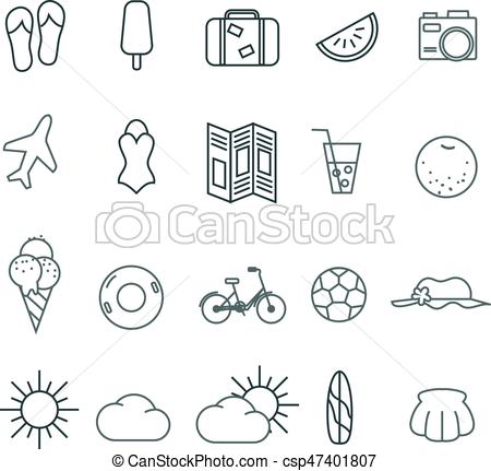 450x431 Travel And Holiday Summer Line Icon Set Simple Flat Icon Set - Summer Drawings