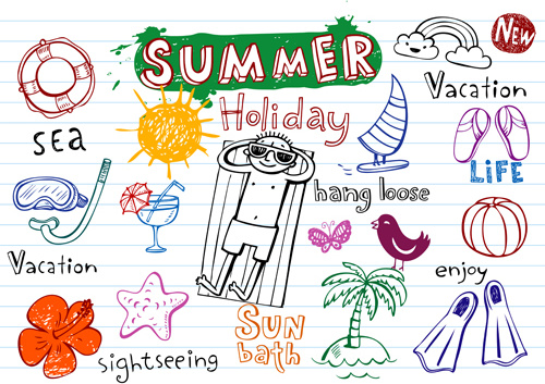 500x353 Cute Summer Holiday Hand Drawing Elements Vector Free Vector - Summer Drawings