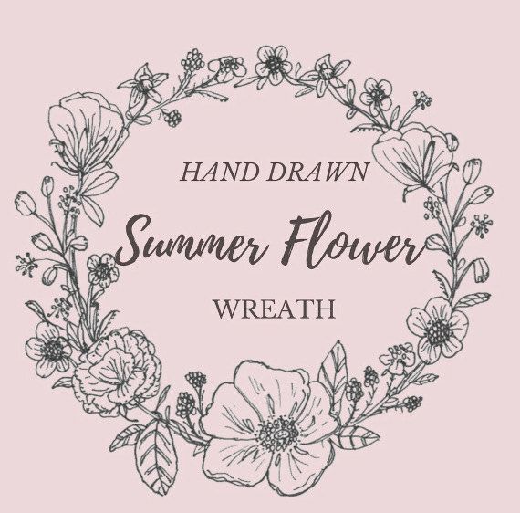 570x562 Hand Drawn Summer Flower Wreath Line Drawing, Flowers, Plants - Summer Flowers Drawing