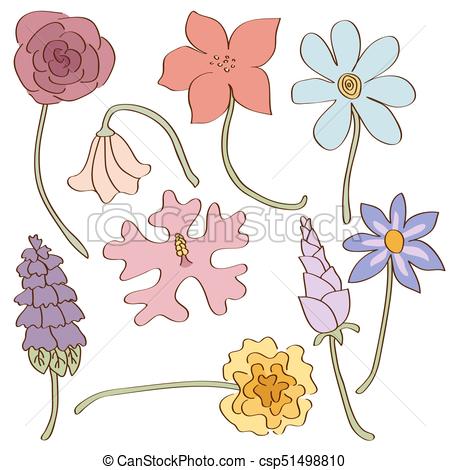 450x470 Set Of Hand Drawn Summer Flowers On White Background - Summer Flowers Drawing