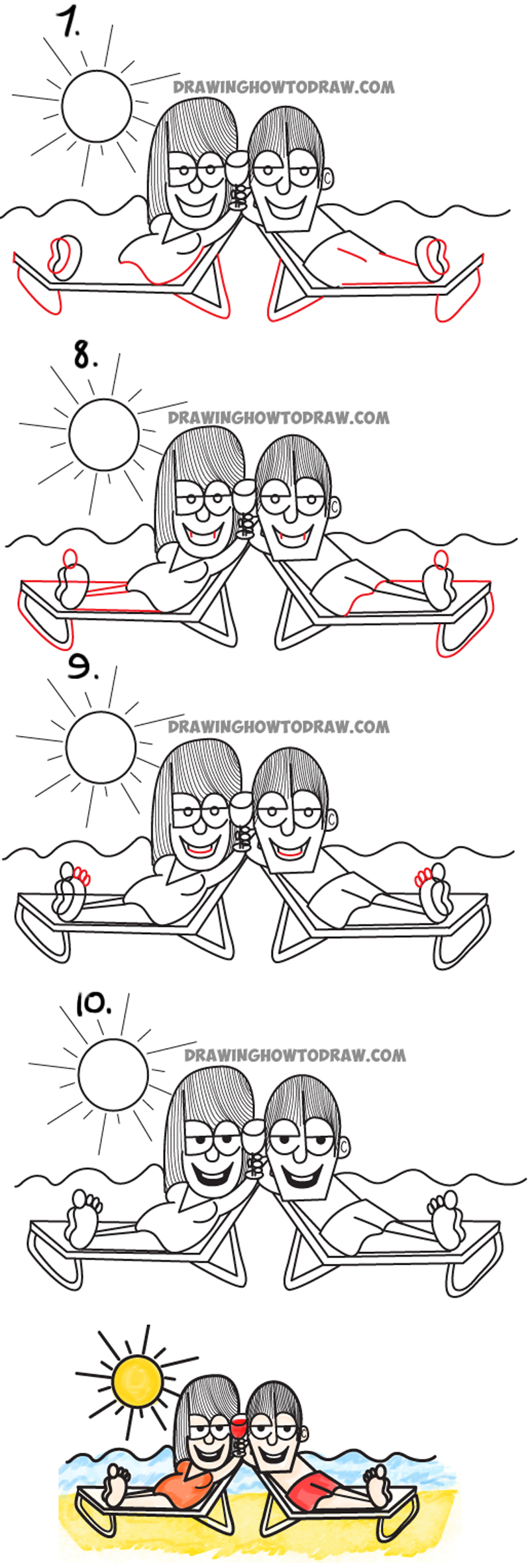 800x2367 How To Draw Summer Beach Scene From The Word Beach Drawing - Summer Scene Drawing