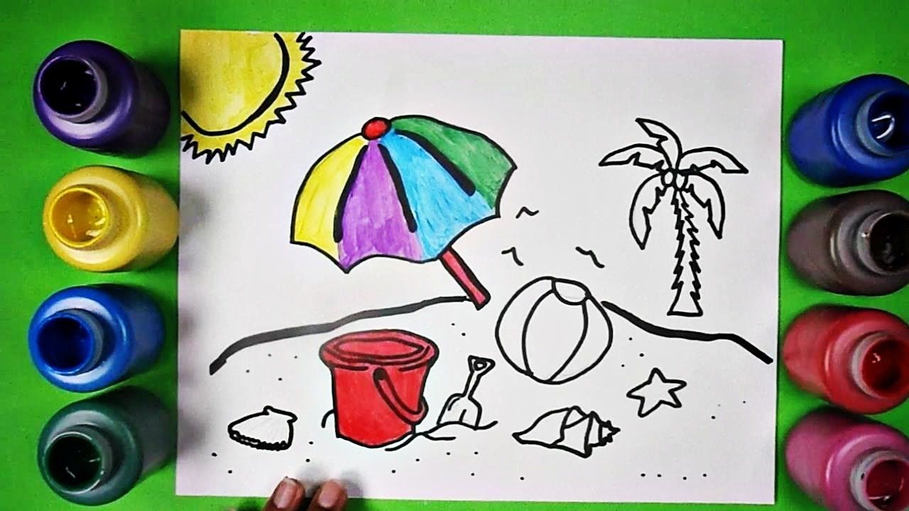 1280x720 Learn To Draw And Color Fun Summer Beach Scene Coloring - Summer Scene Drawing