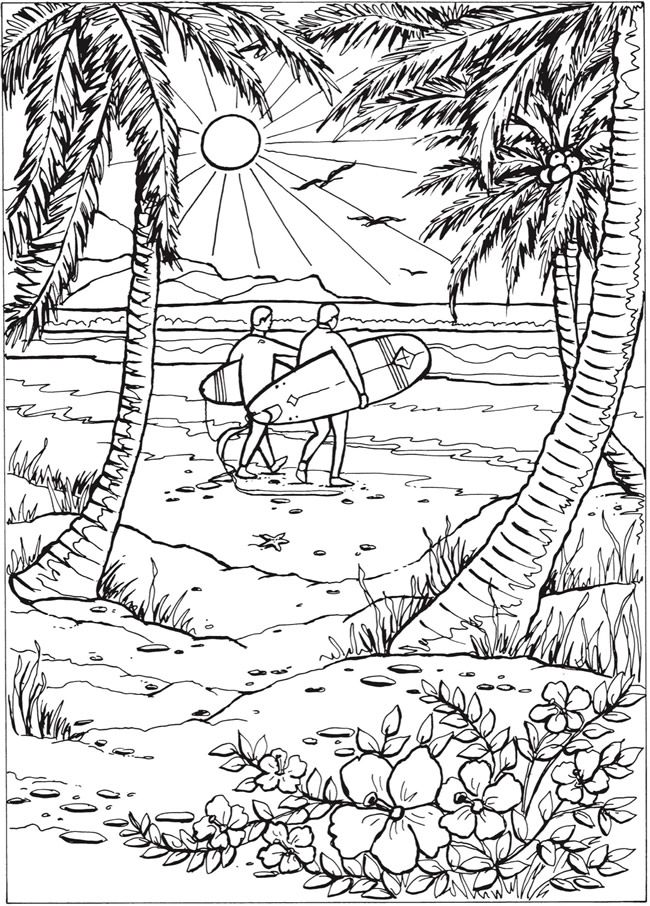 650x906 Crafts Summer Coloring Pages, Dover - Summer Scene Drawing