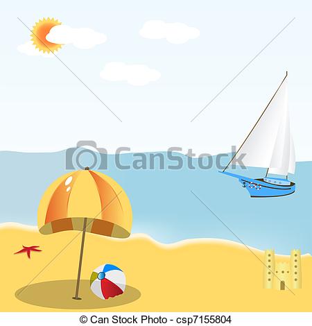 450x470 beach scene illustration of a summer beach scene, mild colors - Summer Scene Drawing