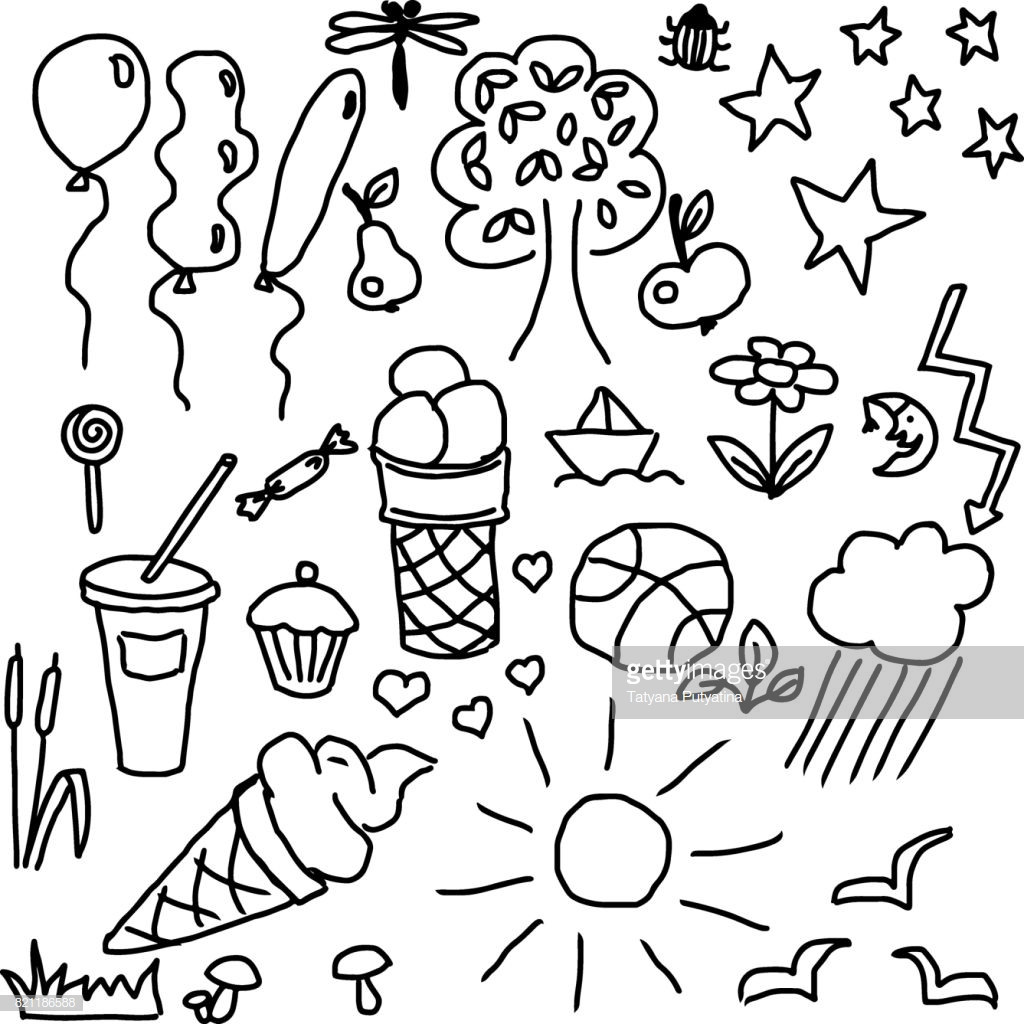 1024x1024 summer season drawing sketches best of summer food nature doodles - Summer Season Drawing