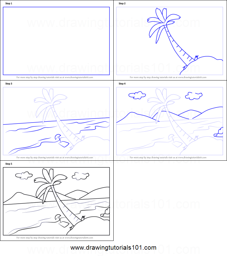 751x846 How To Draw Summer Vacation Scenery Printable Step - Summer Vacation Drawing