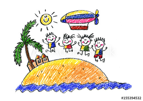 500x354 Kids Drawing Happy Boys And Girls Summer Vacation Summer Camp - Summer Vacation Drawing
