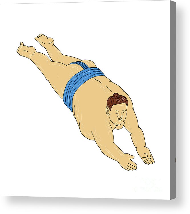 666x750 japanese sumo wrestler diving drawing acrylic print - Sumo Drawing