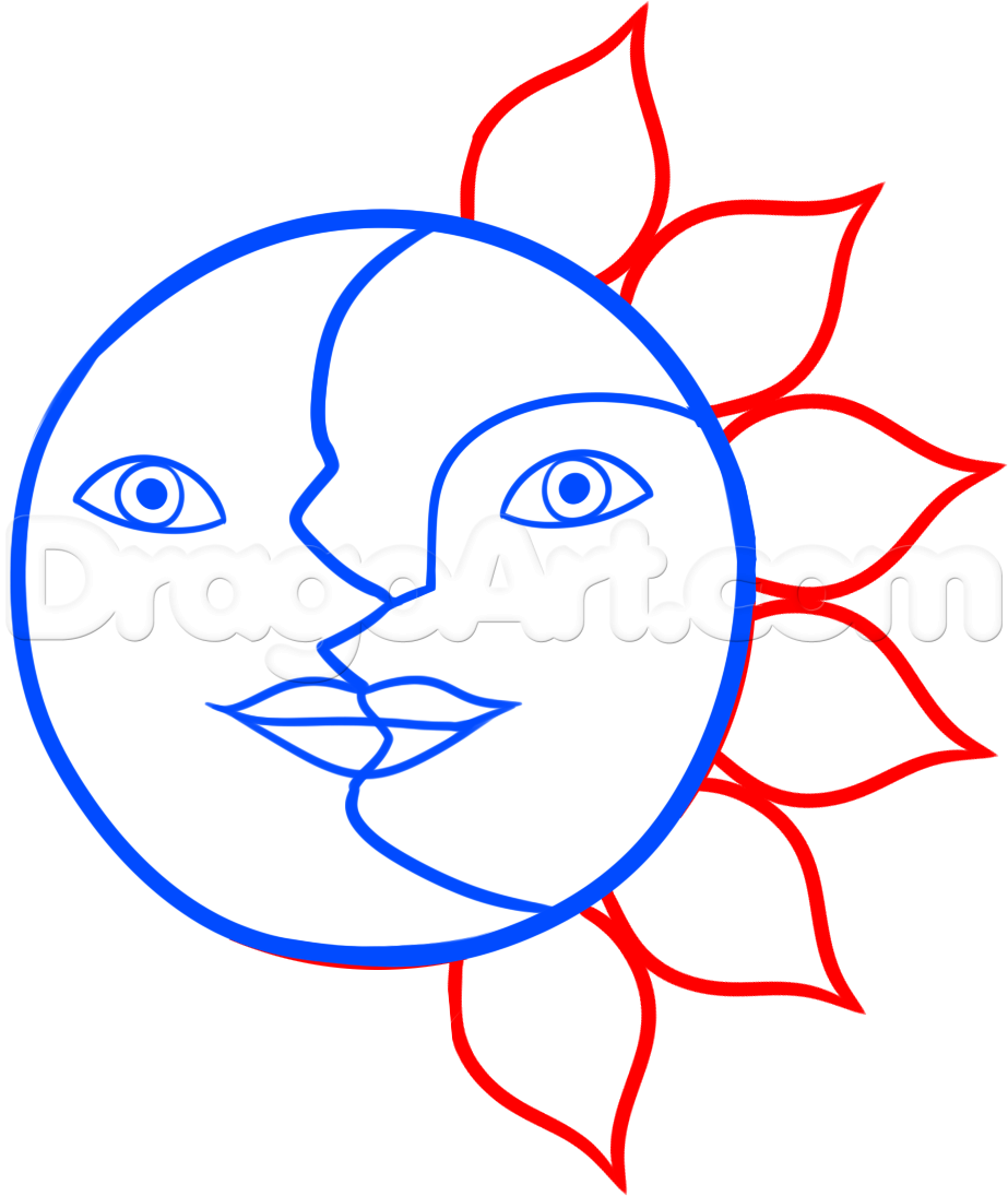 923x1095 How To Draw The Sun And Moon Face, Step - Sun And Moon Drawing
