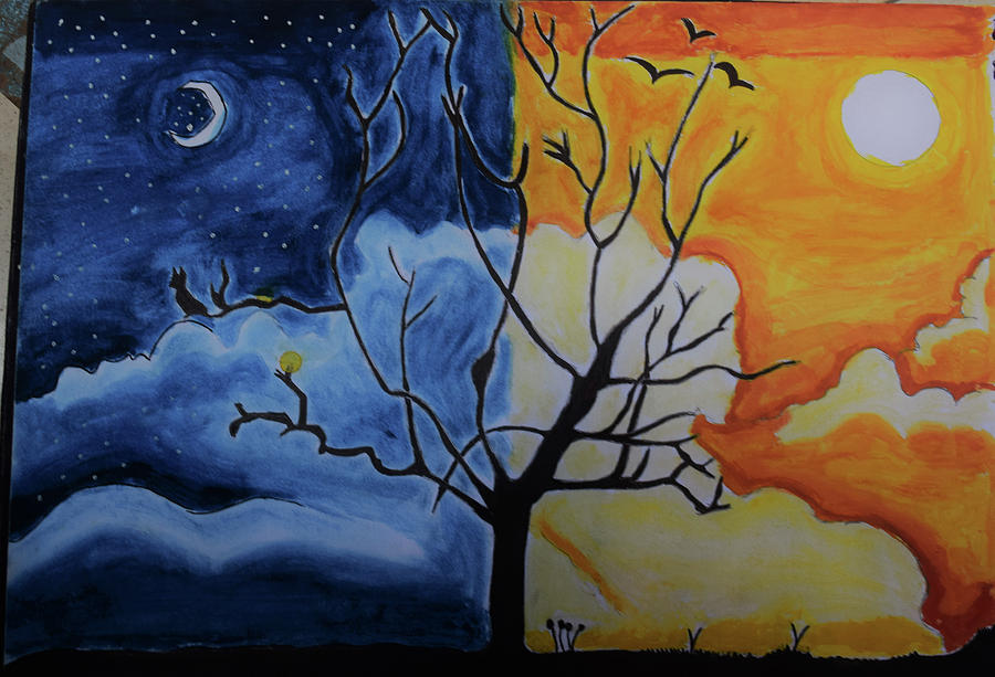 900x613 The Sun And The Moon Drawing - Sun And Moon Drawing
