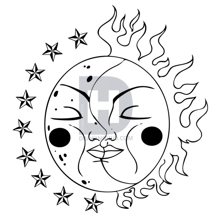 691x720 how to draw a celestial sun and moon, step - Sun And Moon Drawing