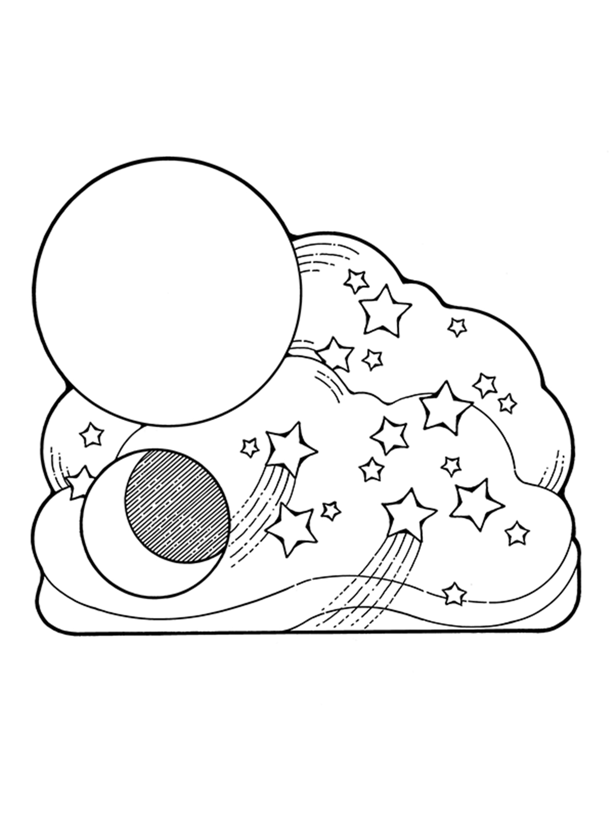 1200x1600 Creation Sun, Moon, And Stars - Sun And Moon Drawing Black And White