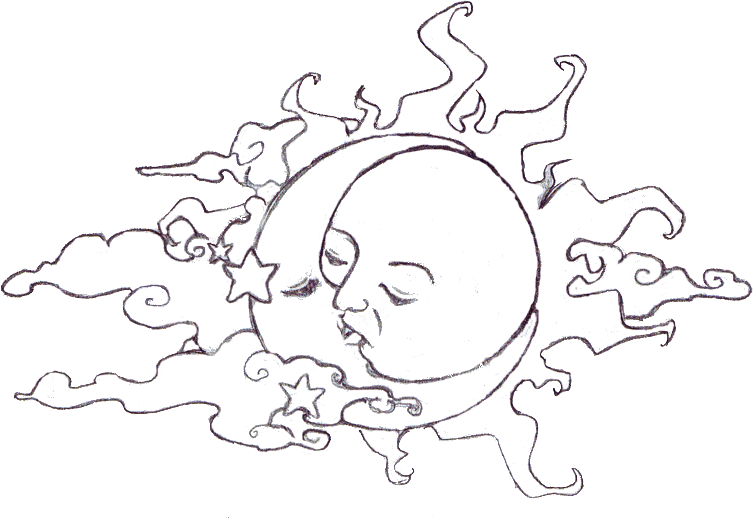 753x518 Sun Moon Stars - Sun And Moon Drawing Black And White