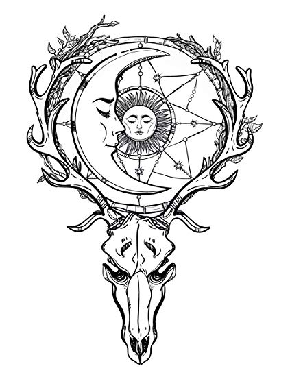423x550 Black And White Desert Animal Skull With Sun Moon Icon - Sun And Moon Drawing Black And White