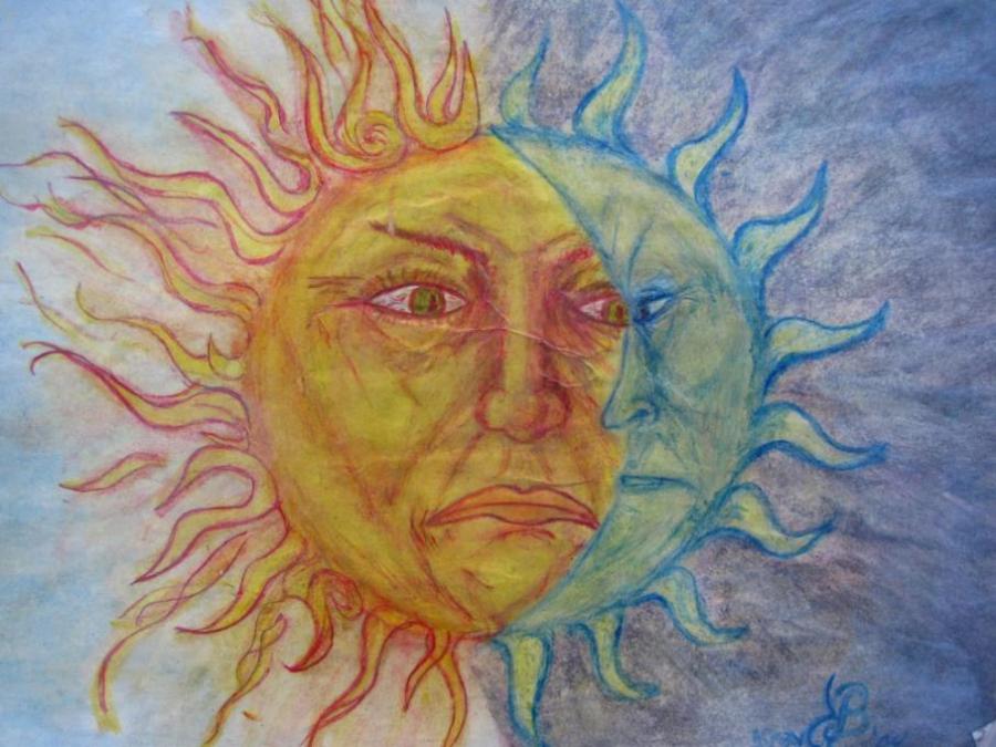 900x675 Angry Sun And Moon Nature Drawings Pictures Drawings Ideas - Sun And Moon Drawing Easy