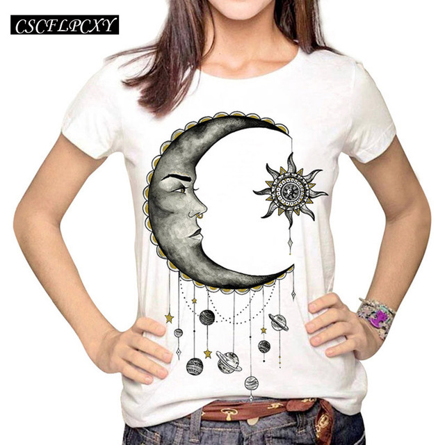 640x640 Women Fashion Hipster Sun And Moon Cartoon Printed Tops Tumblr - Sun And Moon Drawing Tumblr