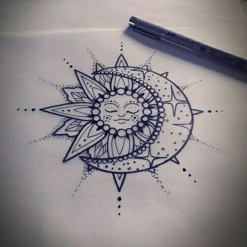 500x500 Drawings, Moon, Stars, Sun, Tumblr On We Heart It - Sun And Moon Drawing Tumblr