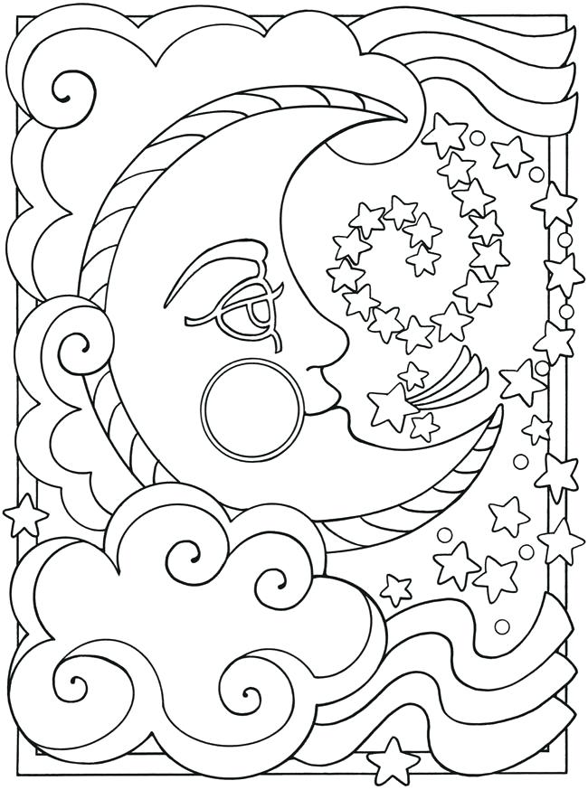 650x874 Sun Moon Coloring Pages Stars Trippy To Print Tumblr - Sun And Moon Mandala Drawing Tumblr