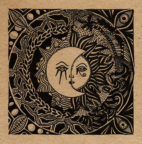 496x500 Drawing White Moon Black Draw Sun Mandala Flywithmeyo - Sun And Moon Mandala Drawing Tumblr