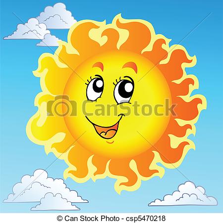 450x451 Cute Happy Sun On Blue Sky - Sun And Sky Drawing