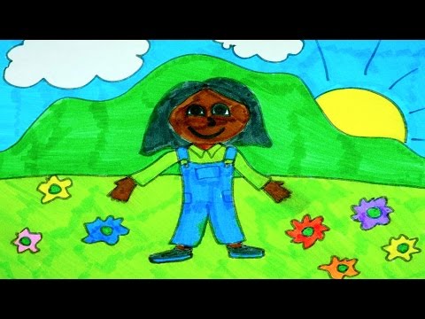 480x360 Speed Drawing Of Girl, Meadow, Mountain, Blue Sky And Sun - Sun And Sky Drawing