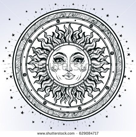 450x455 Vintage Elegant Hand Draw Work Of Sun, Sky, Stars Sacred Geometry - Sun And Sky Drawing