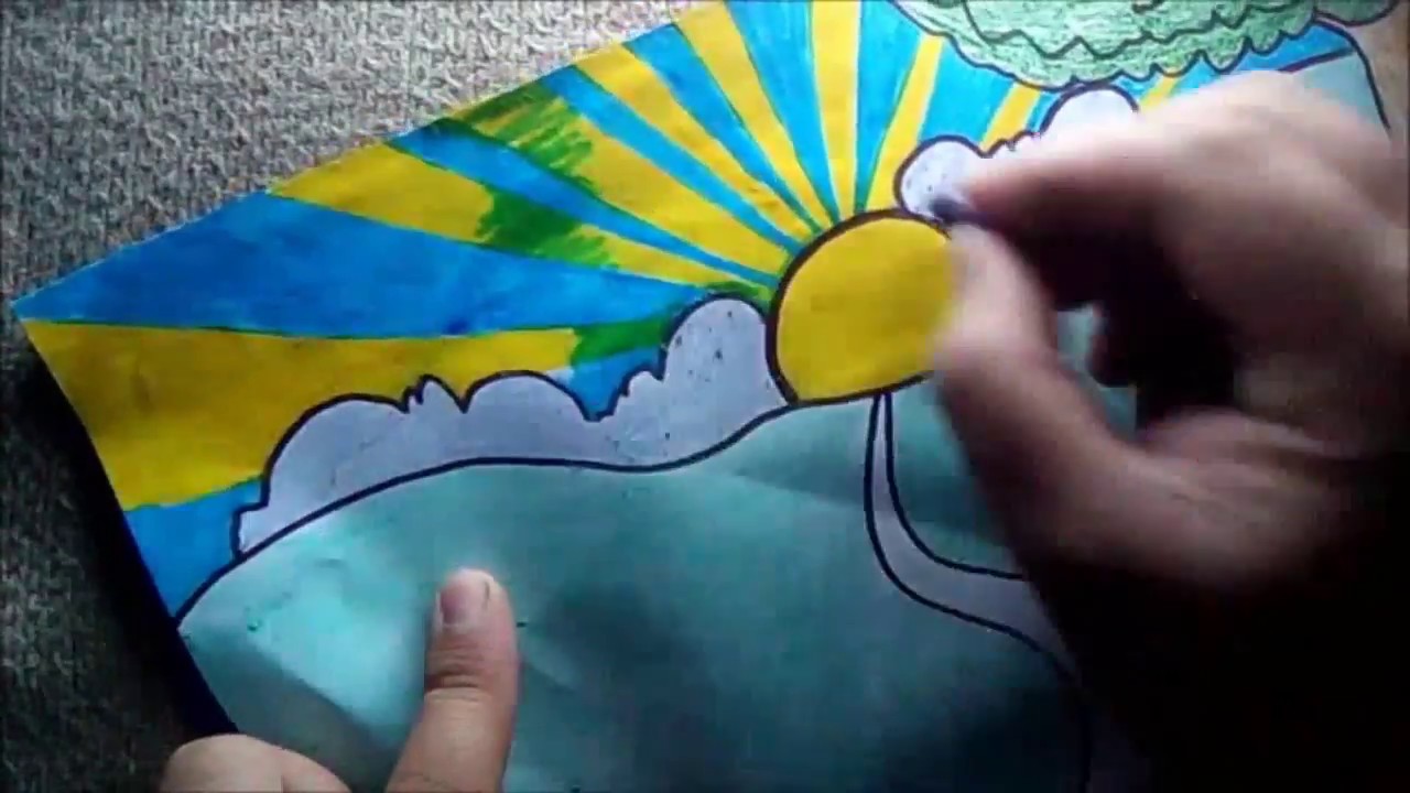 1280x720 Draw And Color A Scenerytree,sun And Sky Drawing For Kids - Sun And Sky Drawing