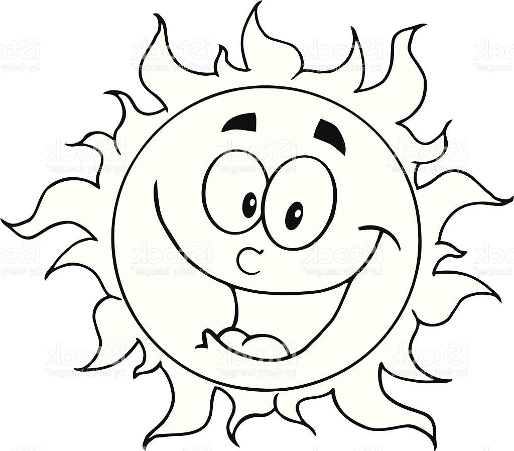 1024x898 Hd Black And White Happy Sun Cartoon Character Vector Cdr - Sun Cartoon Drawing