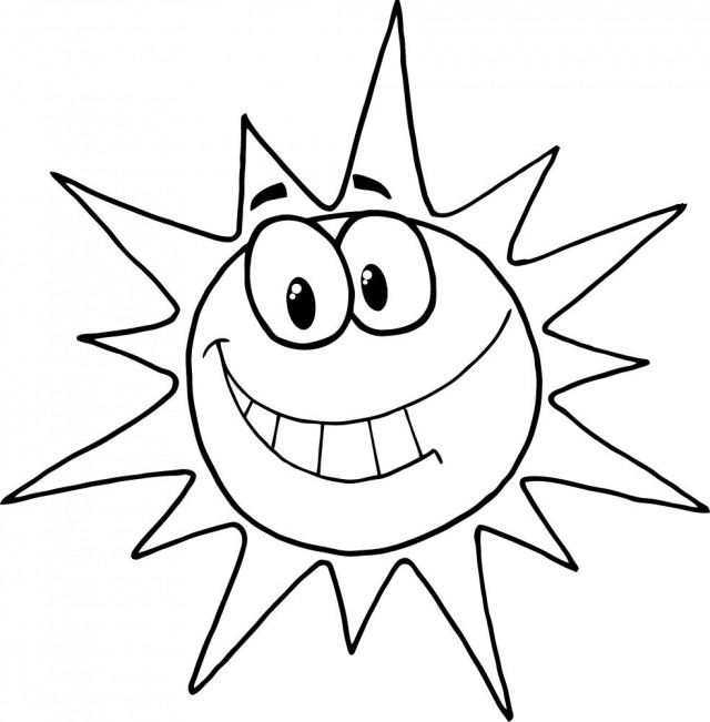 640x651 Sun Cartoon Black And White - Sun Cartoon Drawing