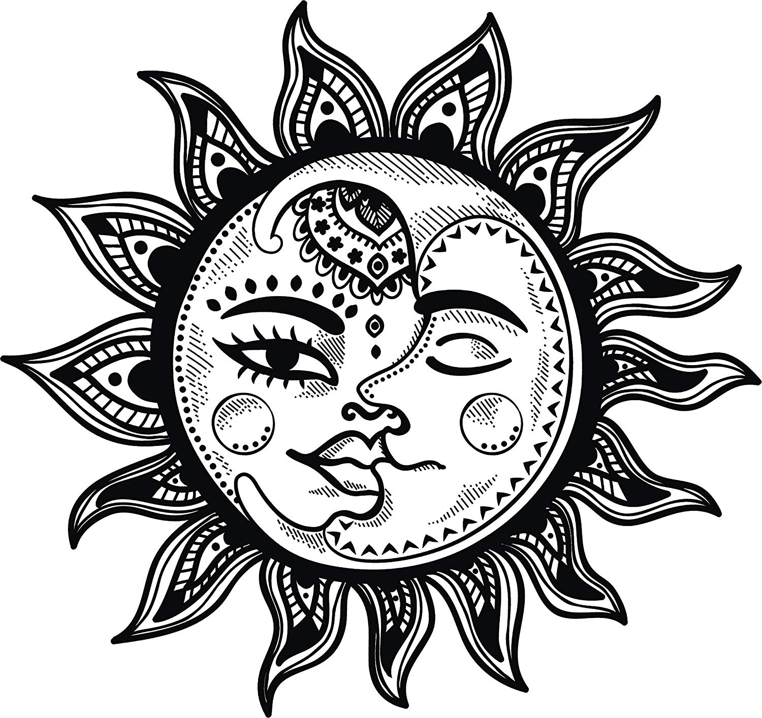 1500x1414 Pretty Black And White Boho Gypsy Tribal Cartoon Icon - Sun Cartoon Drawing