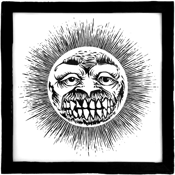 565x565 Sun Drawing In Custom Burnt Wood Frame - Sun Drawing