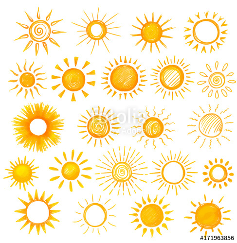 487x500 Set Of Sun Drawing On White Stock Photo And Royalty Free Images - Sun Drawing