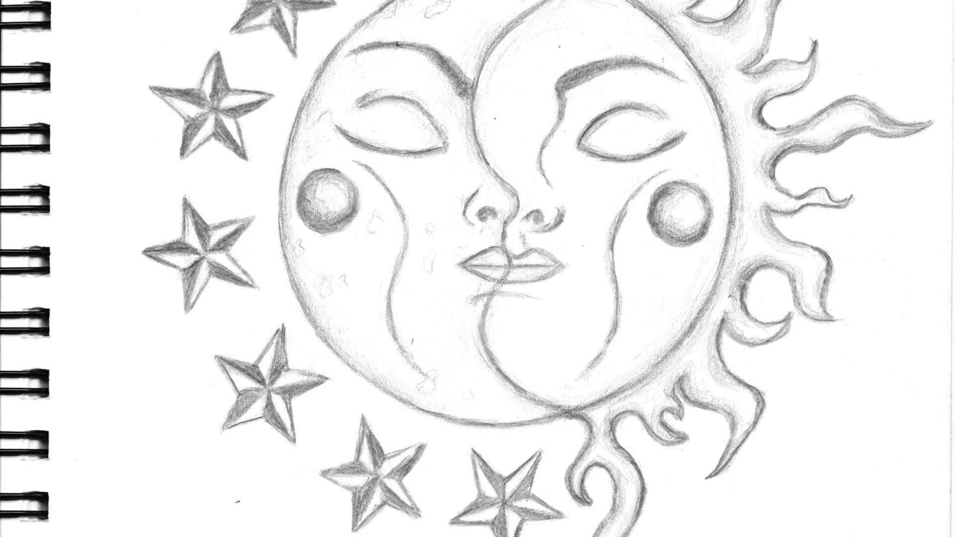 1920x1080 Trippy Sun And Moon Drawings Impressive Drawing At Getdrawings Com - Sun Drawing Black And White