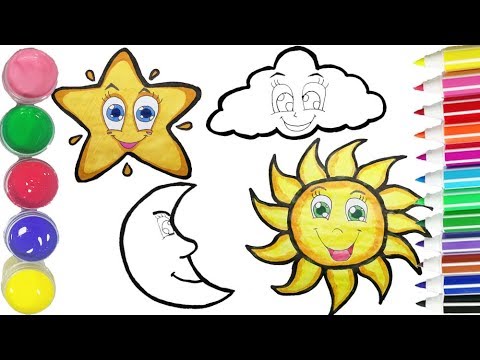 480x360 How To Draw Sun, Moon, Clouds, And Star Easy Coloring - Sun Drawing For Kid