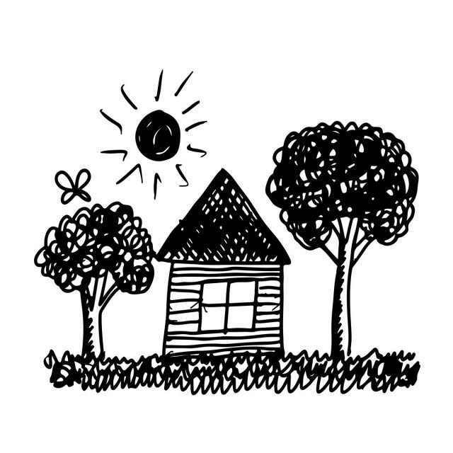 640x640 Kid Hand Draw Home Tree And Sun, Home, House, Sun Png And Vector - Sun Drawing For Kid