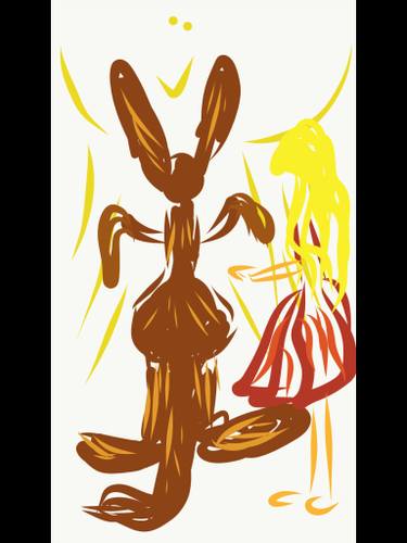 375x500 Kangaroo And Girl Watching The Sun Drawing - Sun Drawing Pictures