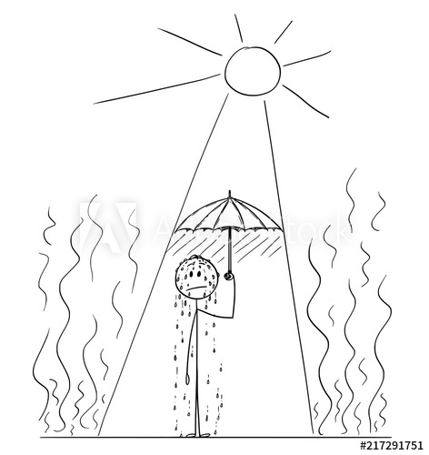 472x500 Cartoon Stick Drawing Conceptual Illustration Of Sweating Man - Sun Drawing Pictures