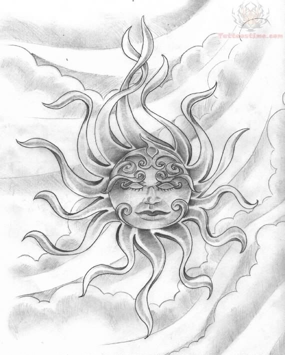570x710 Black And White Sun Tattoo Drawing - Sun Drawing Tattoo