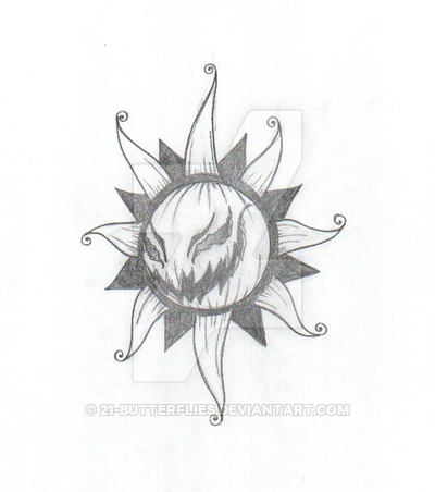 400x452 Creepy Sun Tattoo - Sun Drawing Tattoo