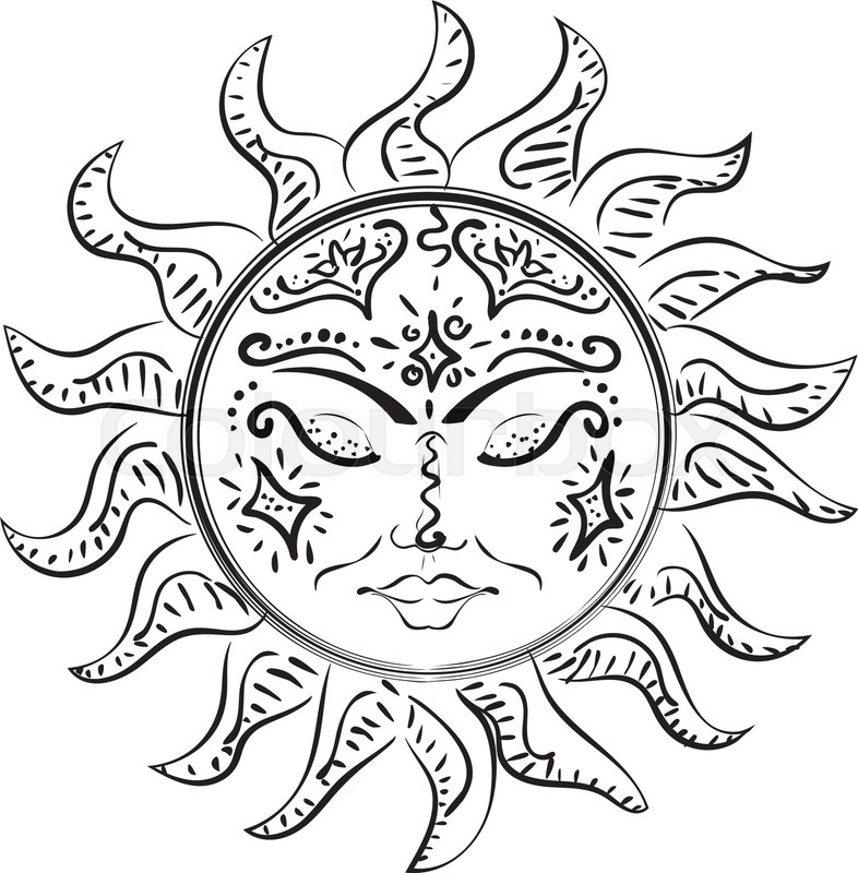786x800 Modern Tattoo Of Sleeping Sun Design Stock Vector Colourbox - Sun Drawing Tattoo