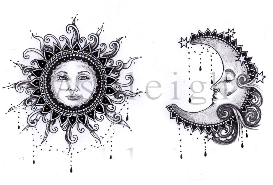 946x642 art nouveau moon tattoo - Sun Drawing Tattoo