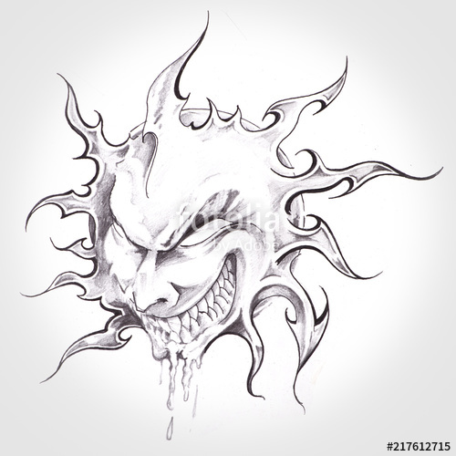 500x500 Sun Monster, Handmade Tattoo Drawing Stock Photo And Royalty Free - Sun Drawing Tattoo