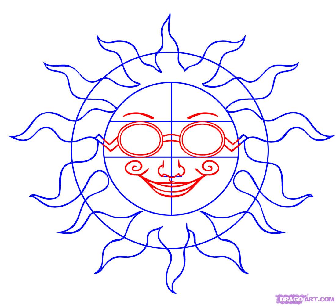 1100x1003 Draw The Sun, Step - Sun Drawing With Face