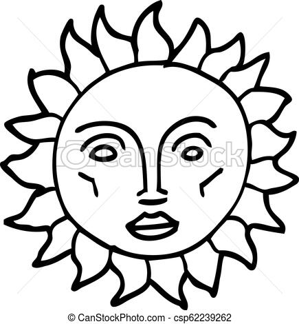 435x470 Line Drawing Cartoon Traditional Sun Face - Sun Face Drawing