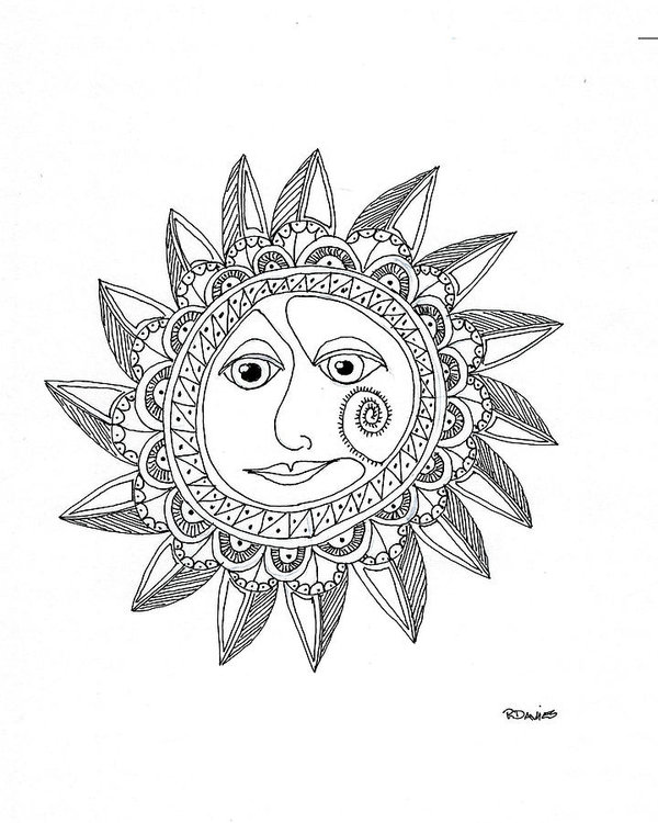600x750 Sun Face Doodle Art Print - Sun Face Drawing