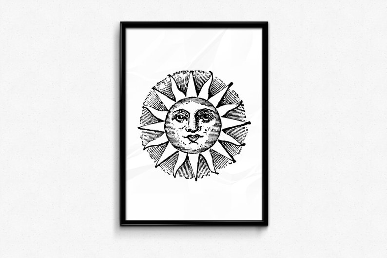 794x529 vintage sun print sun decor sun wall art celestial decor etsy - Sun Face Drawing